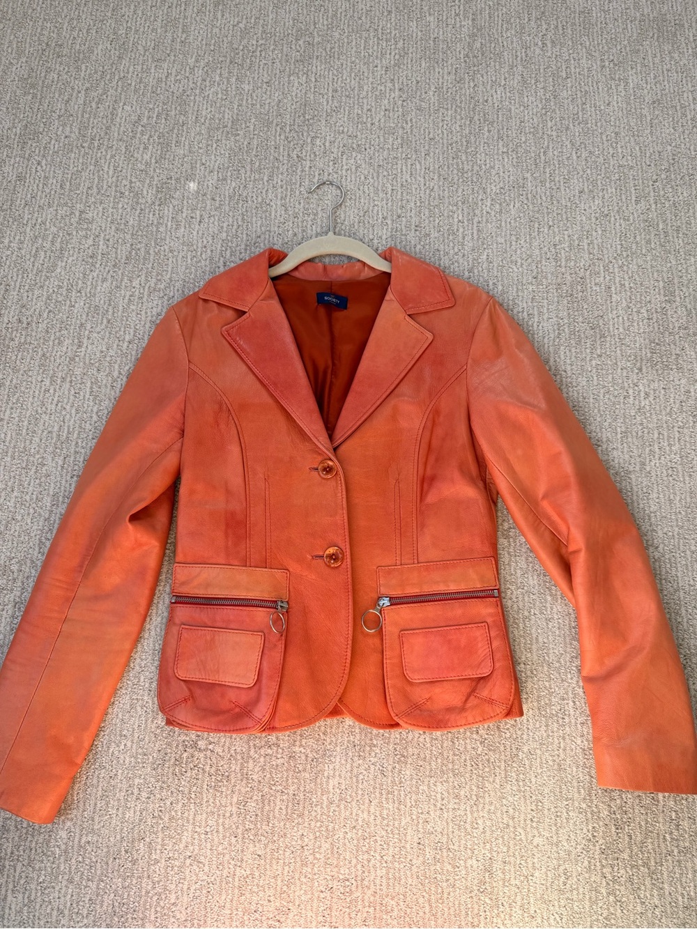Akris Vibrant Orange Leather Blazer